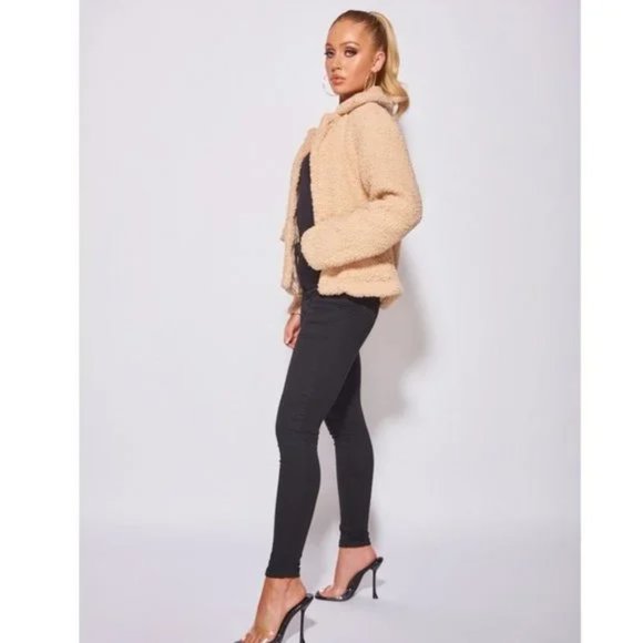 Camel Long Sleeve Collared Teddy Bear Fur Trucker Jacket - Picture 11 of 14